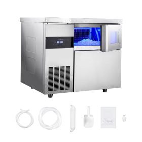 Commercial Ice Maker Machine, 220 lbs/24H Stainless Steel Ice Machine with Worktop, 66 lbs Storage & 108 Cubes/Cycle