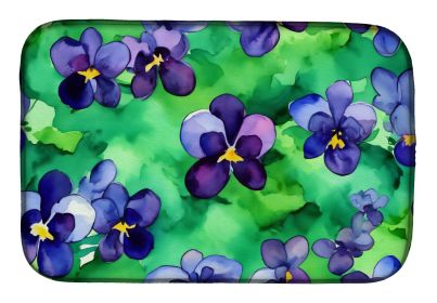Wisconsin Wood Violets in Watercolor Dish Drying Mat Absorbent Dish Drying Mat Pad for Kitchen Counter Dish Drainer Mat for Countertop, 14 x 21"