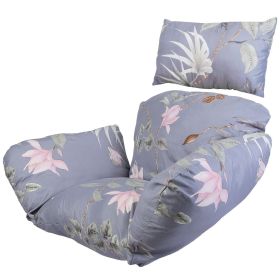 Egg Chair Cushion Hanging Basket Seat Cushion Thicken Soft Egg Swing Chair Pad Hanging Egg Chair Cushion with Headrest (Color: DGrey_PinkFlower)