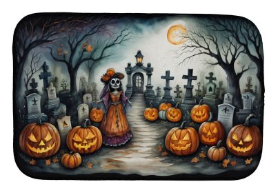 La Catrina Skeleton Spooky Halloween Dish Drying Mat Absorbent Dish Drying Mat Pad for Kitchen Counter Dish Drainer Mat for Countertop, 14 x 21" (Default: Default)
